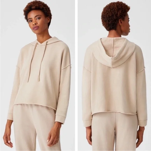 Eileen Fisher Organic French Terry Crop Hoodie Lounge Top - Picture 2 of 5